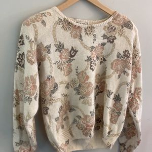 Dead Stock Vintage Silk Mohair Blend Cream Floral Print Pullover Sweater SZ M